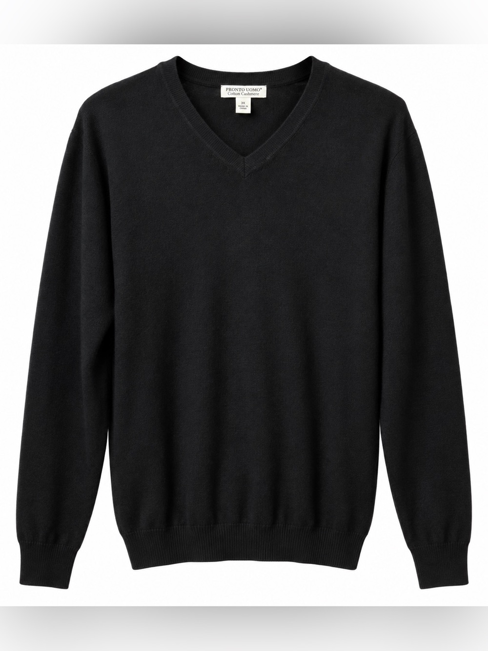 Pronto Uomo Black Cotton Cashmere V-Neck Sweater